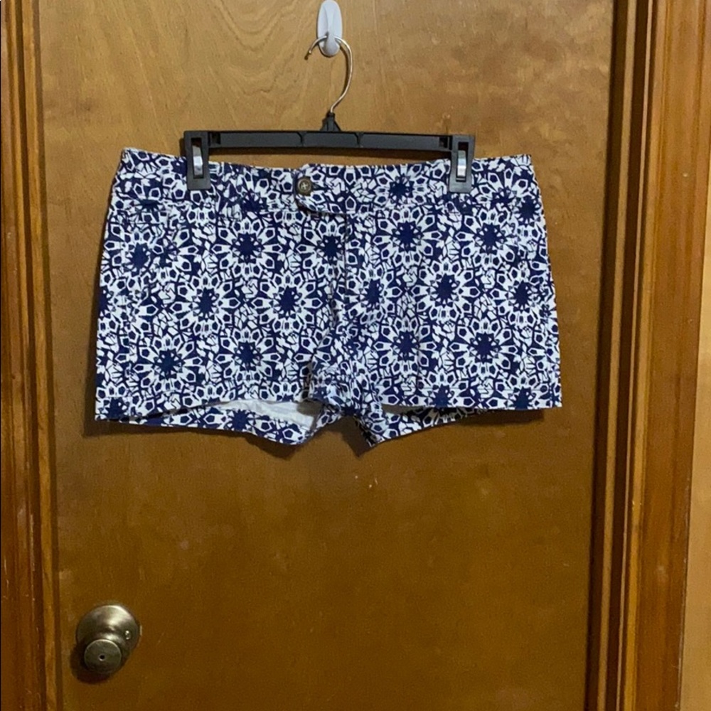 Blue and White Floral Print Shorts